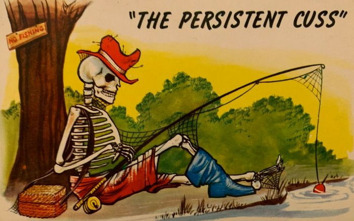 Underground Forest - Vintage Fishing Humor Postcard The Persistent Cuss Underground Forest (newer photo)